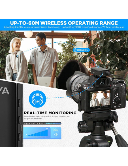 Micrófono Lavalier Inalámbrico BOYA BY-WMic5 M2, 20h Batería, Cancelación de Ruido