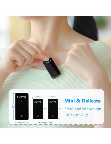 Micrófono Lavalier Inalámbrico BOYA BY-WMic5 M2, 20h Batería, Cancelación de Ruido