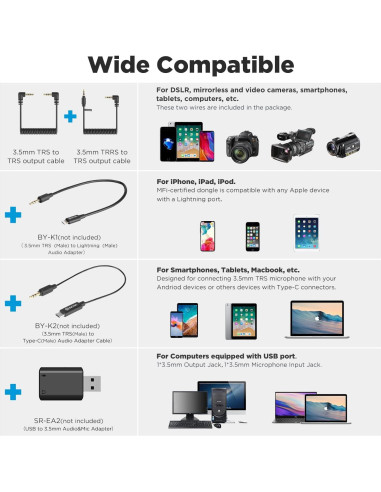 Micrófono Lavalier Inalámbrico BOYA BY-WMic5 M2, 20h Batería, Cancelación de Ruido