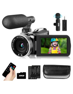 Cámara de Video 4K Rawiemy HD 48MP con Micrófono Inalámbrico