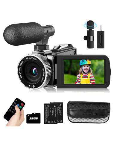 Cámara de Video 4K Rawiemy HD 48MP con Micrófono Inalámbrico