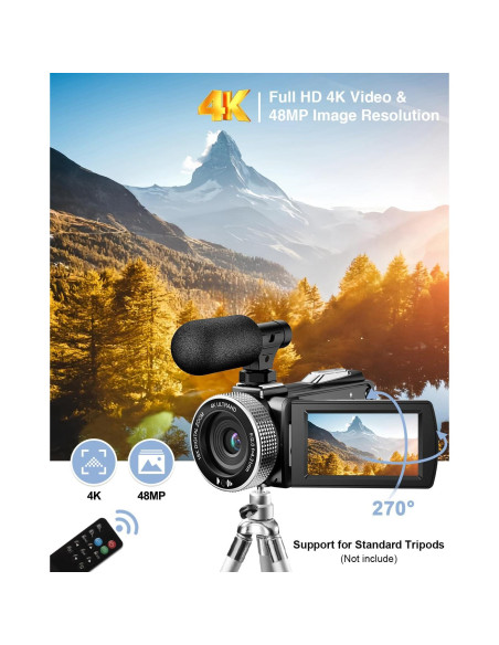 Cámara de Video 4K Rawiemy HD 48MP con Micrófono Inalámbrico Cámara de Video 4K Rawiemy HD 48MP con Micrófono Inalámbrico