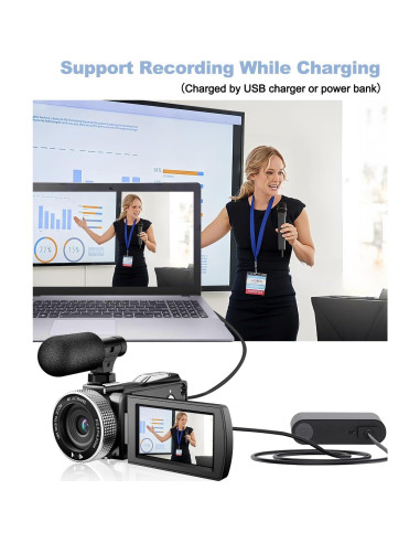 Cámara de Video 4K Rawiemy HD 48MP con Micrófono Inalámbrico