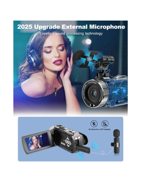 Cámara de Video 4K Rawiemy HD 48MP con Micrófono Inalámbrico Cámara de Video 4K Rawiemy HD 48MP con Micrófono Inalámbrico