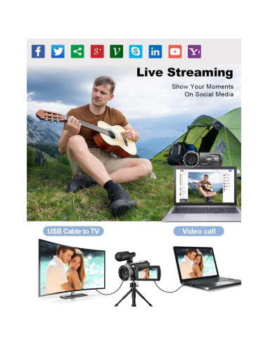 Cámara de Video 4K Rawiemy HD 48MP con Micrófono Inalámbrico