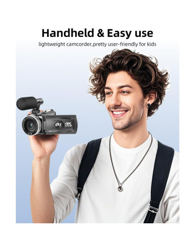 Cámara de Video 4K Rawiemy HD 48MP con Micrófono Inalámbrico