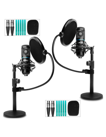 Kit de Podcast Movo PodPak2T - 2 Micrófonos Cardioides + Accesorios