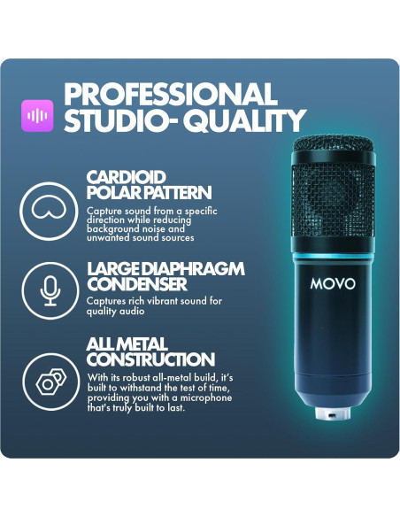 Kit de Podcast Movo PodPak2T - 2 Micrófonos Cardioides + Accesorios