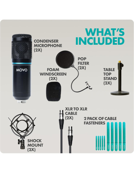 Kit de Podcast Movo PodPak2T - 2 Micrófonos Cardioides + Accesorios