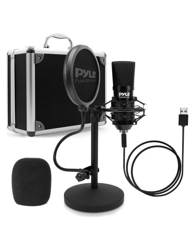 Kit de Grabación de Podcast Pyle PDMIKT120 USB Micrófono Condensador Cardioide