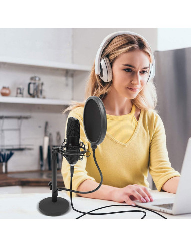 Kit de Grabación de Podcast Pyle PDMIKT120 USB Micrófono Condensador Cardioide