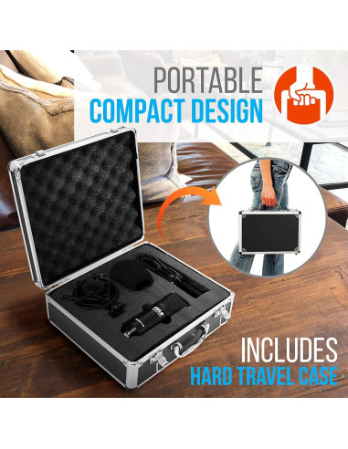 Kit de Grabación de Podcast Pyle PDMIKT120 USB Micrófono Condensador Cardioide