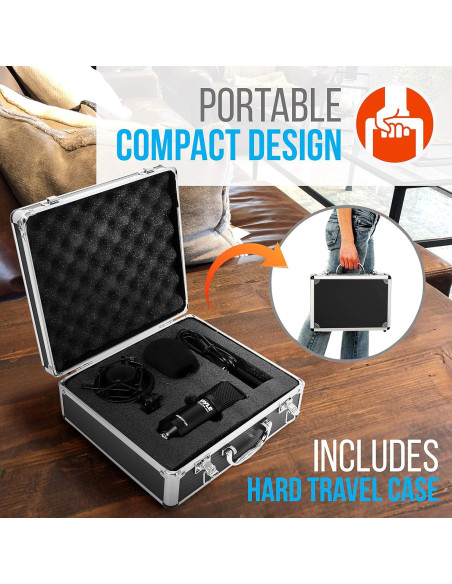 Kit de Grabación de Podcast Pyle PDMIKT120 USB Micrófono Condensador Cardioide