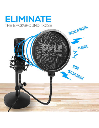 Kit de Grabación de Podcast Pyle PDMIKT120 USB Micrófono Condensador Cardioide