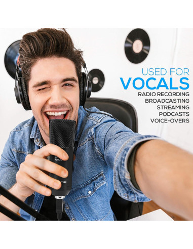 Kit de Grabación de Podcast Pyle PDMIKT120 USB Micrófono Condensador Cardioide