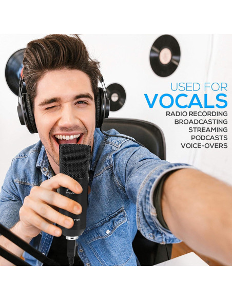 Kit de Grabación de Podcast Pyle PDMIKT120 USB Micrófono Condensador Cardioide