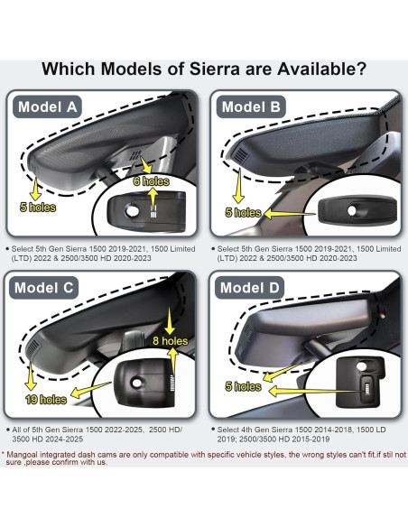Cámara Dash 4K Mangoal Modelo C para GMC Sierra 1500 2022-2025 Cámara Dash 4K Mangoal Modelo C para GMC Sierra 1500 2022-2025
