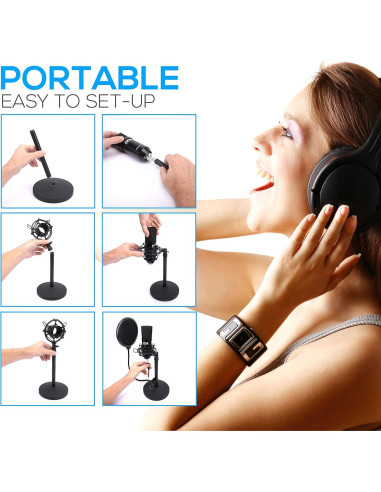 Kit de Grabación de Podcast Pyle PDMIKT120 USB Micrófono Condensador Cardioide