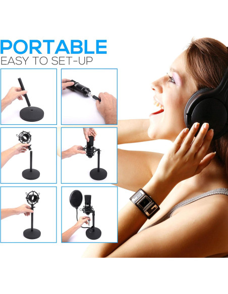 Kit de Grabación de Podcast Pyle PDMIKT120 USB Micrófono Condensador Cardioide