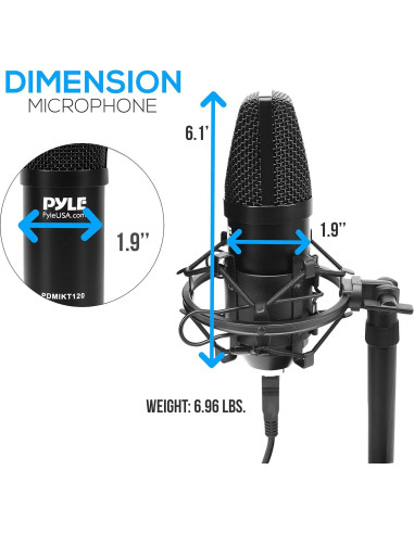 Kit de Grabación de Podcast Pyle PDMIKT120 USB Micrófono Condensador Cardioide