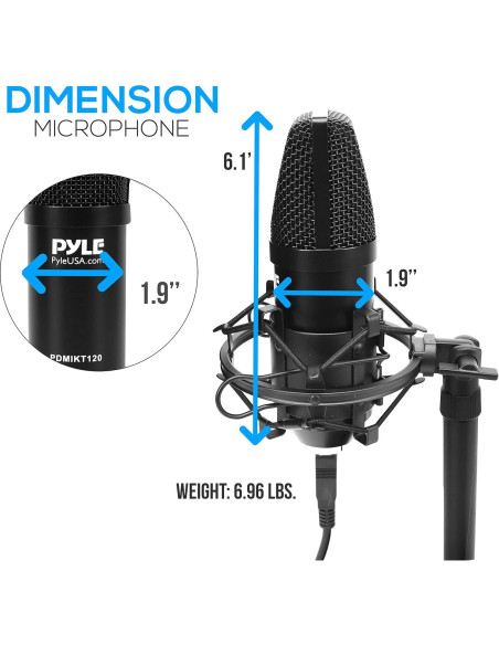 Kit de Grabación de Podcast Pyle PDMIKT120 USB Micrófono Condensador Cardioide
