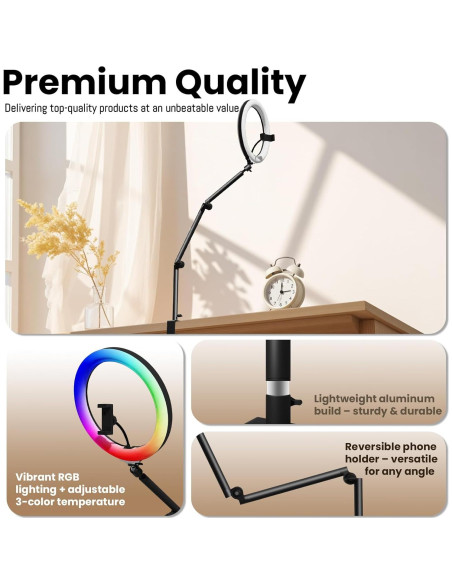 Anillo de Luz LED RGB 30 cm LOMTAP con Soporte para Teléfono Anillo de Luz LED RGB 30 cm LOMTAP con Soporte para Teléfono