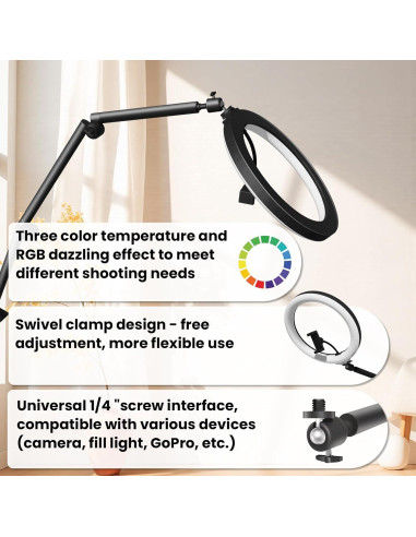 Anillo de Luz LED RGB 30 cm LOMTAP con Soporte para Teléfono