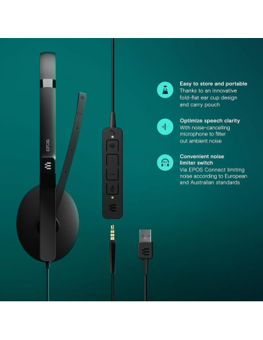 Auricular con cable EPOS ADAPT 165T USB II - Sonido estéreo