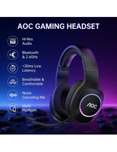 Auriculares Gaming Inalámbricos AOC ACG 2502 - 45H, 20ms, RGB 2