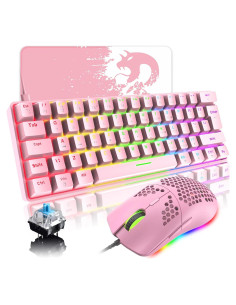 Teclado Mecánico Gaming LexonElec 60% Rosa Interruptor Azul
