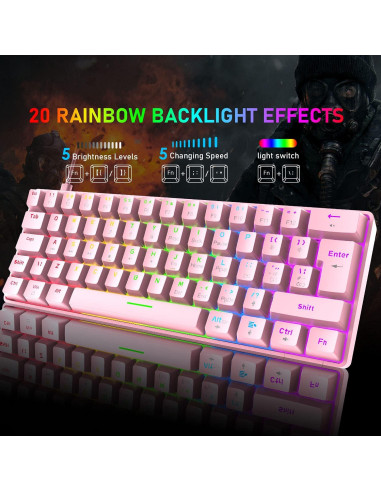 Teclado Mecánico Gaming LexonElec 60% Rosa Interruptor Azul