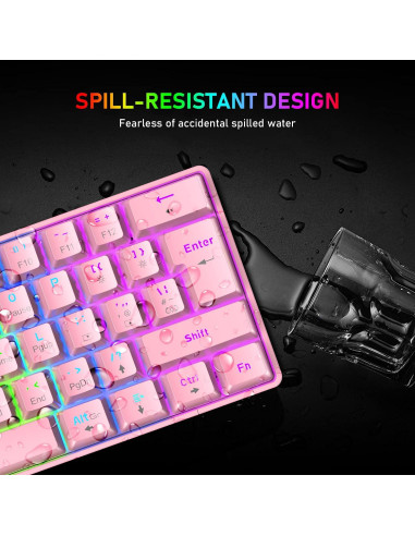 Teclado Mecánico Gaming LexonElec 60% Rosa Interruptor Azul