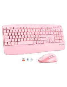 Teclado y Ratón Inalámbricos MEETION Ergonomico Rosa