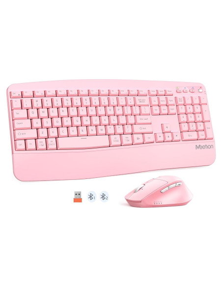 Teclado y Ratón Inalámbricos MEETION Ergonomico Rosa