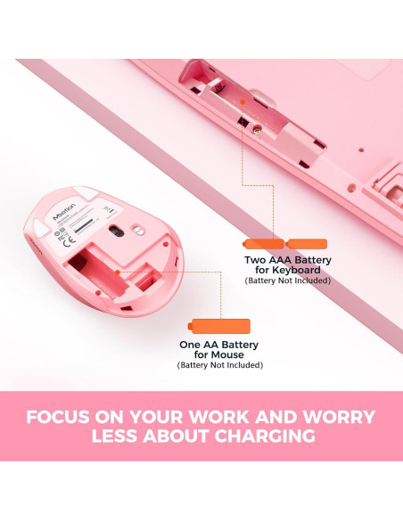 Teclado y Ratón Inalámbricos MEETION Ergonomico Rosa