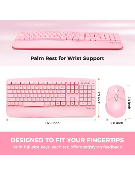 Teclado y Ratón Inalámbricos MEETION Ergonomico Rosa