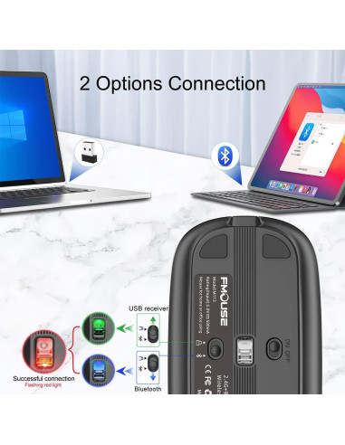 Ratón Bluetooth Multifuncional FMOUSE Gris con RGB y Silencio