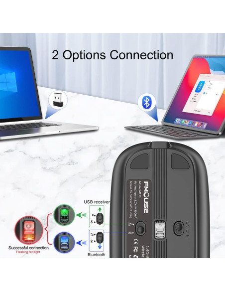 Ratón Bluetooth Multifuncional FMOUSE Gris con RGB y Silencio
