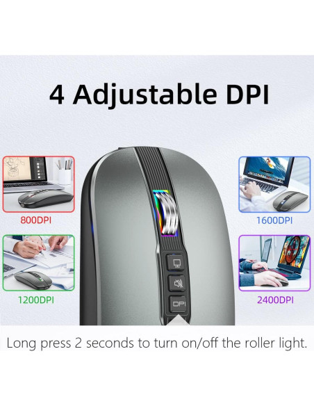 Ratón Bluetooth Multifuncional FMOUSE Gris con RGB y Silencio