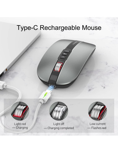 Ratón Bluetooth Multifuncional FMOUSE Gris con RGB y Silencio