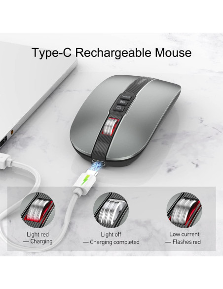 Ratón Bluetooth Multifuncional FMOUSE Gris con RGB y Silencio