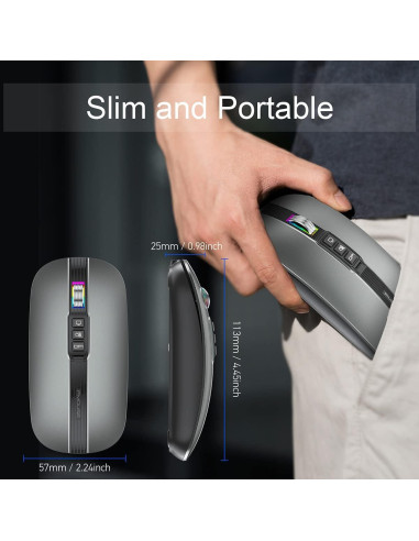 Ratón Bluetooth Multifuncional FMOUSE Gris con RGB y Silencio