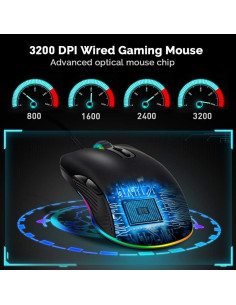 Ratón Ergonómico USB C FIRSTMEMORY 3200 DPI RGB para Juegos 2