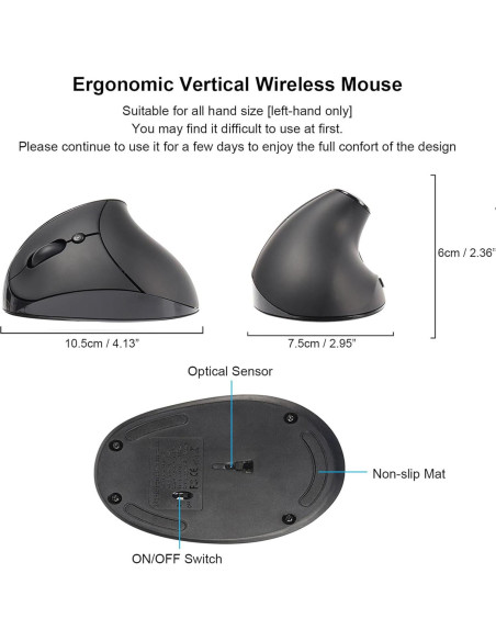 Ratón Ergonómico Vertical Inalámbrico CHUYI para Zurdos