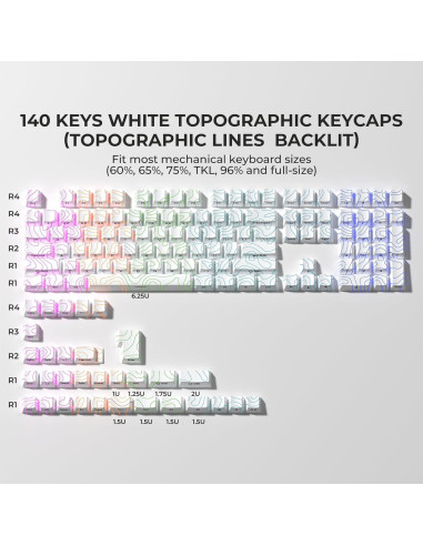 Juego de Teclas Retroiluminadas Blancas PBT XVX 140 Piezas