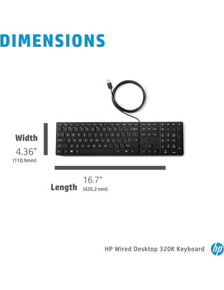 Teclado HP 320K de Escritorio con Cable USB para Windows