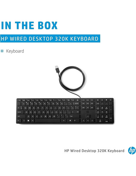 Teclado HP 320K de Escritorio con Cable USB para Windows
