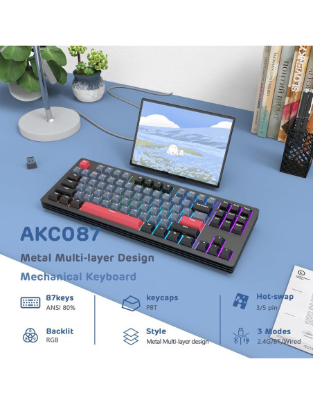 Teclado Mecánico Inalámbrico A.JAZZ AKC087 RGB 87 Teclas TKL
