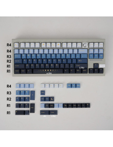 Juego de Teclas PBT Mintcaps 130 Teclas Luna Perfil Cherry