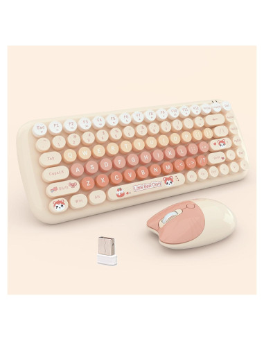 Teclado y Ratón Inalámbricos Lomiluskr Estilo Vintage Caramelo